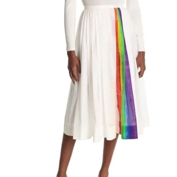 Burberry Morlaix Rainbow Striped Cotton Midi Skirt - Picture 1 of 8